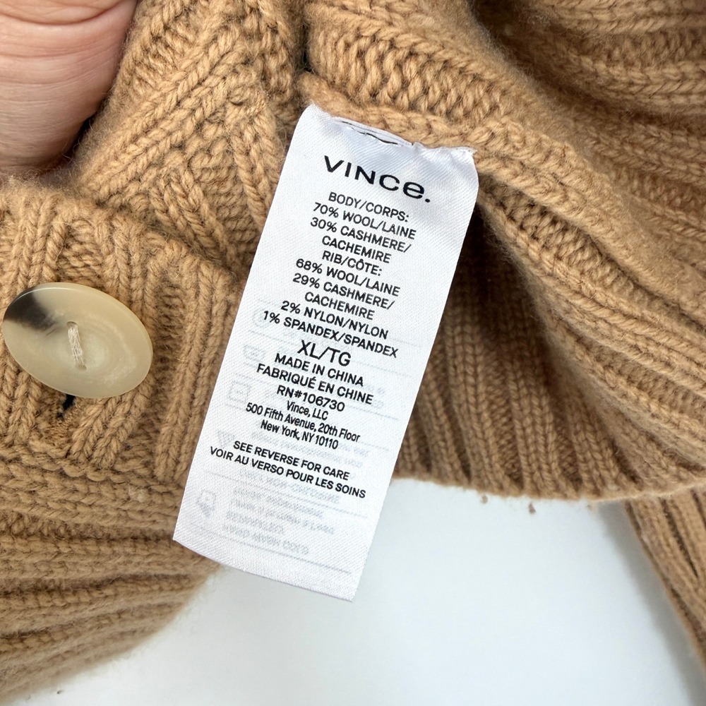 Vince XL Wool Cashmere Ribbed Button Cardigan Sweater Tan Camel - Picture 6 of 8